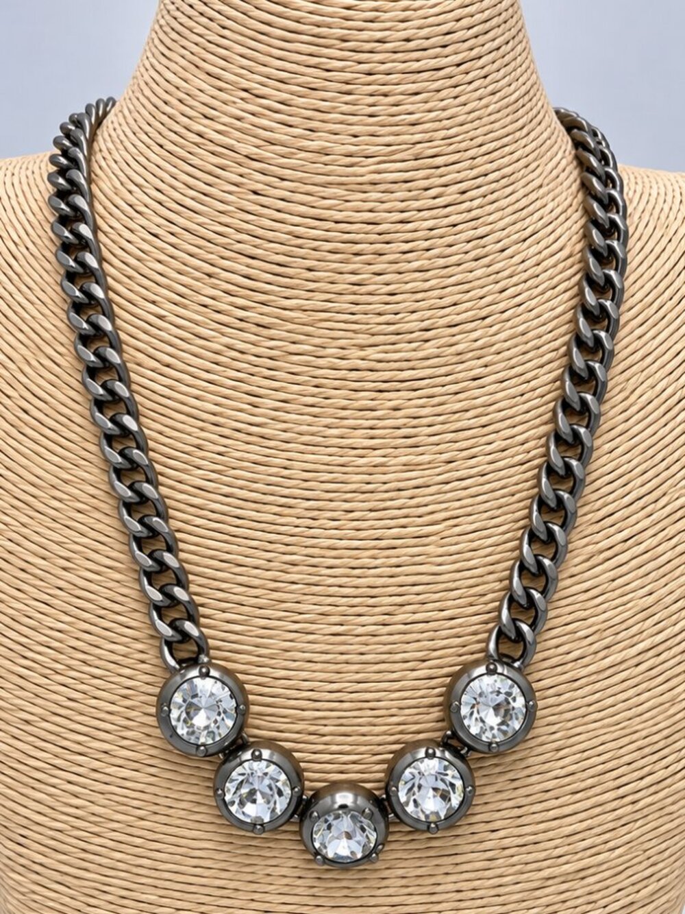 Jessica Simpson Crystal Rhinestone Gunmetal Statement Necklace